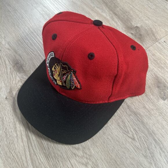 Vintage‎ Chicago Blackhawks Hat Snapback NHL The Game Red Black Wool Blend Cap - Picture 7 of 8